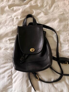 Coach Black Leather Backpack with Gold Hardware